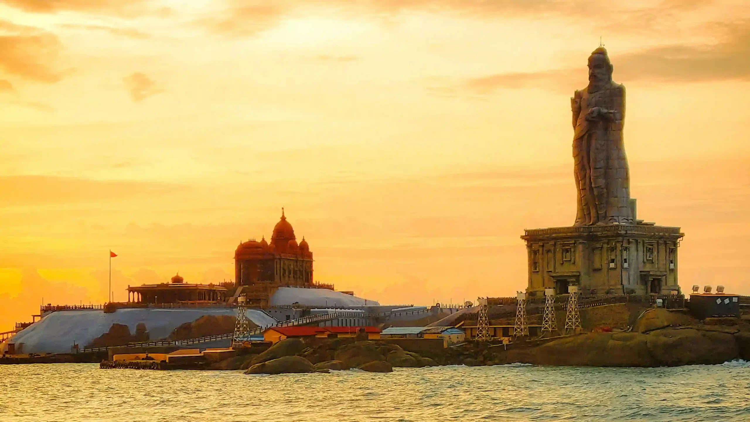 Sunset View of Vivekananda Rock Memorial and Thiruvalluvar Statue
